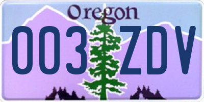 OR license plate 003ZDV