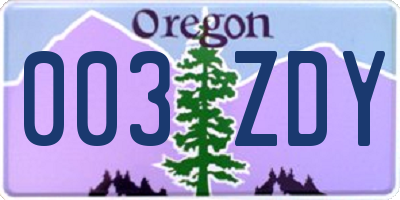 OR license plate 003ZDY