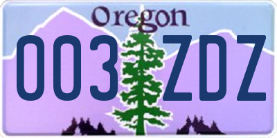 OR license plate 003ZDZ