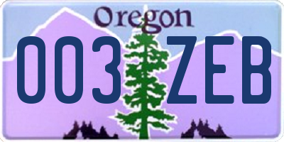 OR license plate 003ZEB
