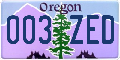 OR license plate 003ZED