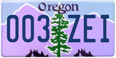OR license plate 003ZEI