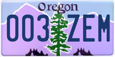 OR license plate 003ZEM
