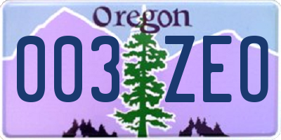 OR license plate 003ZEO