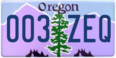 OR license plate 003ZEQ