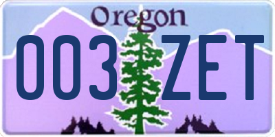 OR license plate 003ZET