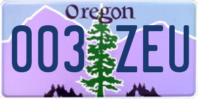 OR license plate 003ZEU