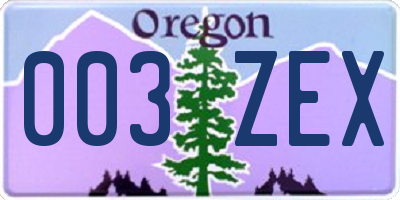OR license plate 003ZEX