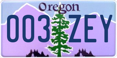OR license plate 003ZEY