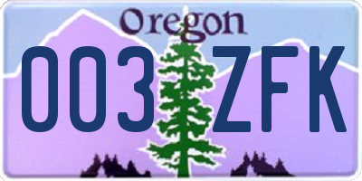 OR license plate 003ZFK