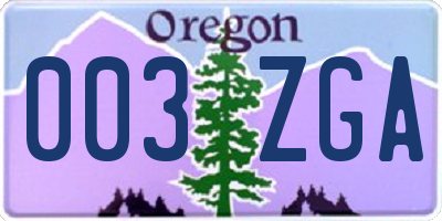OR license plate 003ZGA