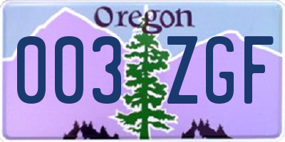 OR license plate 003ZGF