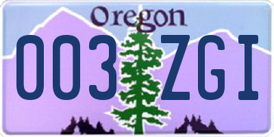 OR license plate 003ZGI