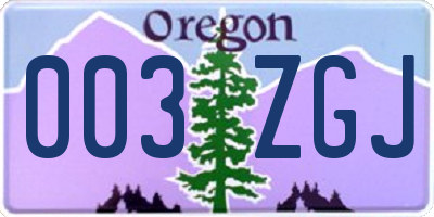 OR license plate 003ZGJ