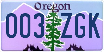 OR license plate 003ZGK