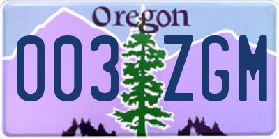 OR license plate 003ZGM