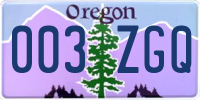 OR license plate 003ZGQ