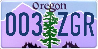 OR license plate 003ZGR