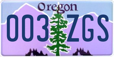 OR license plate 003ZGS