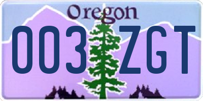 OR license plate 003ZGT