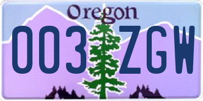 OR license plate 003ZGW