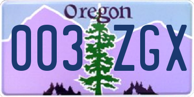 OR license plate 003ZGX