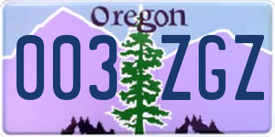 OR license plate 003ZGZ