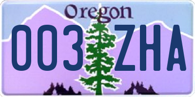 OR license plate 003ZHA