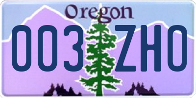 OR license plate 003ZHO