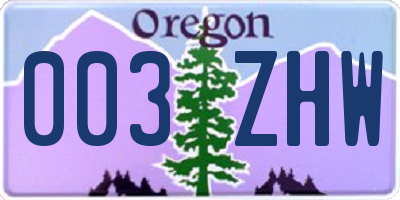 OR license plate 003ZHW