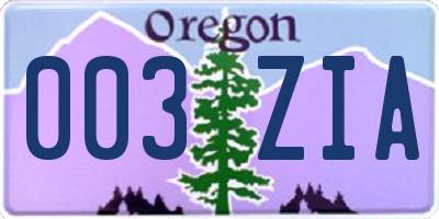 OR license plate 003ZIA
