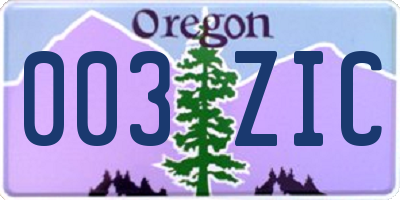 OR license plate 003ZIC