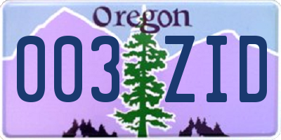 OR license plate 003ZID