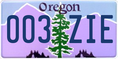 OR license plate 003ZIE