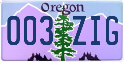 OR license plate 003ZIG