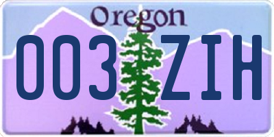 OR license plate 003ZIH