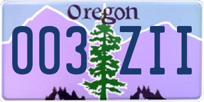 OR license plate 003ZII