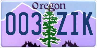 OR license plate 003ZIK