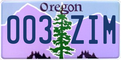 OR license plate 003ZIM