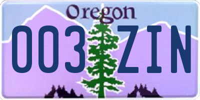 OR license plate 003ZIN