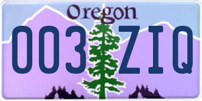 OR license plate 003ZIQ