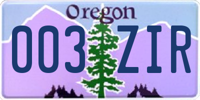 OR license plate 003ZIR