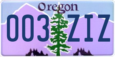 OR license plate 003ZIZ