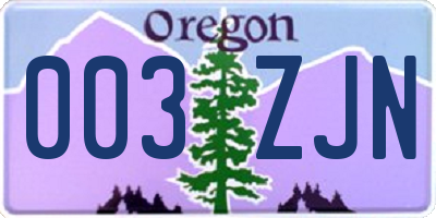 OR license plate 003ZJN