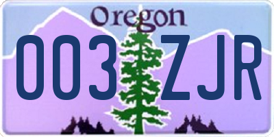 OR license plate 003ZJR