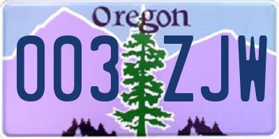 OR license plate 003ZJW