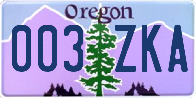 OR license plate 003ZKA