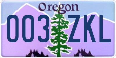 OR license plate 003ZKL
