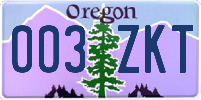 OR license plate 003ZKT