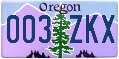OR license plate 003ZKX